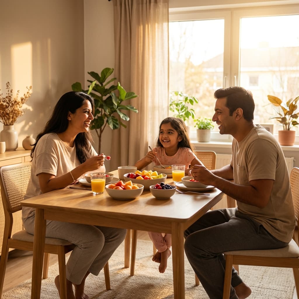 Happy family enjoying fresh fruits